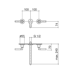 Dornbracht Tara. Wall-Mounted Three Piece Lever Handle Basin Mixer 240mm  Projection